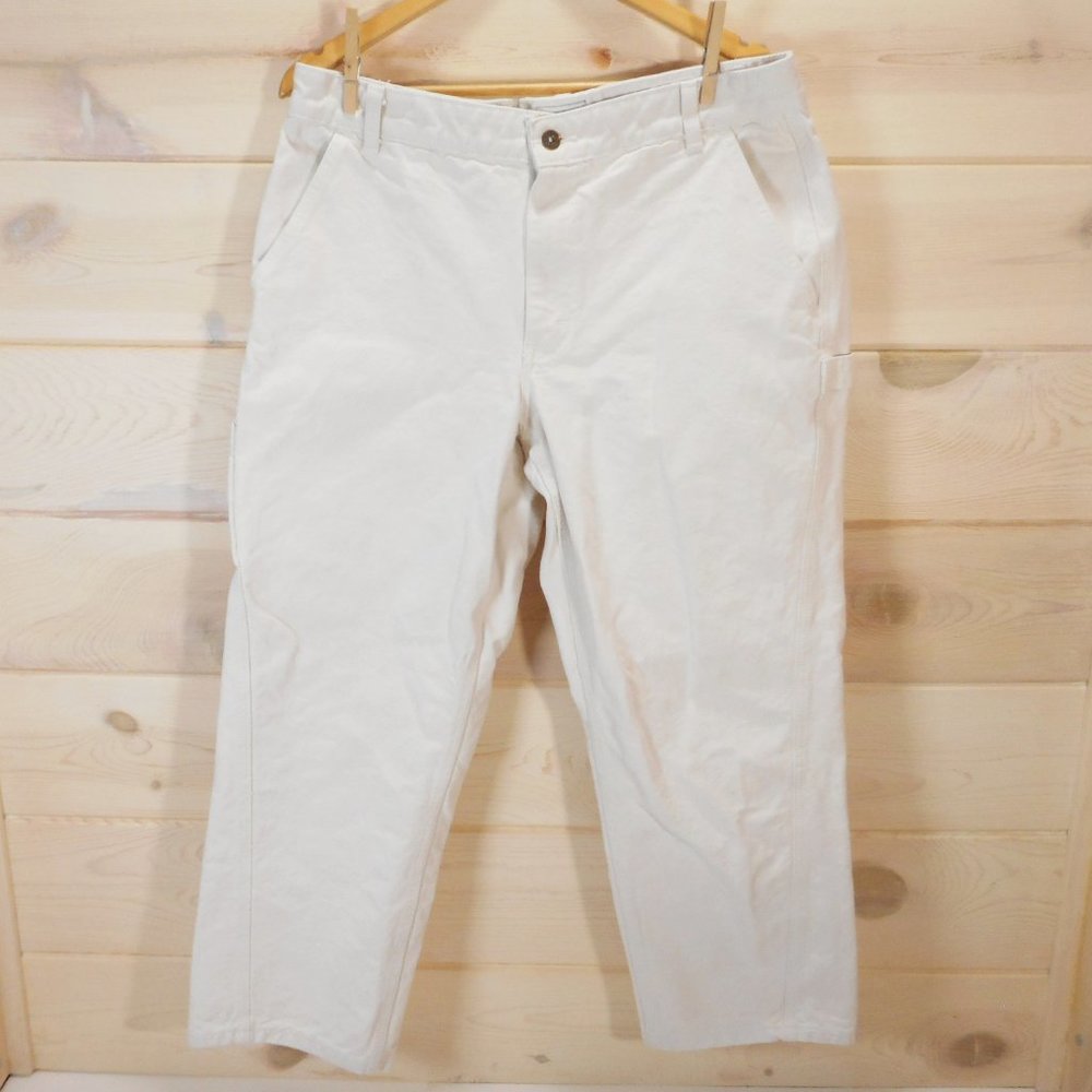 North Face Womens 14 Carpenter Work Pants Cream Heavy Duty Cropped 27" Inseam